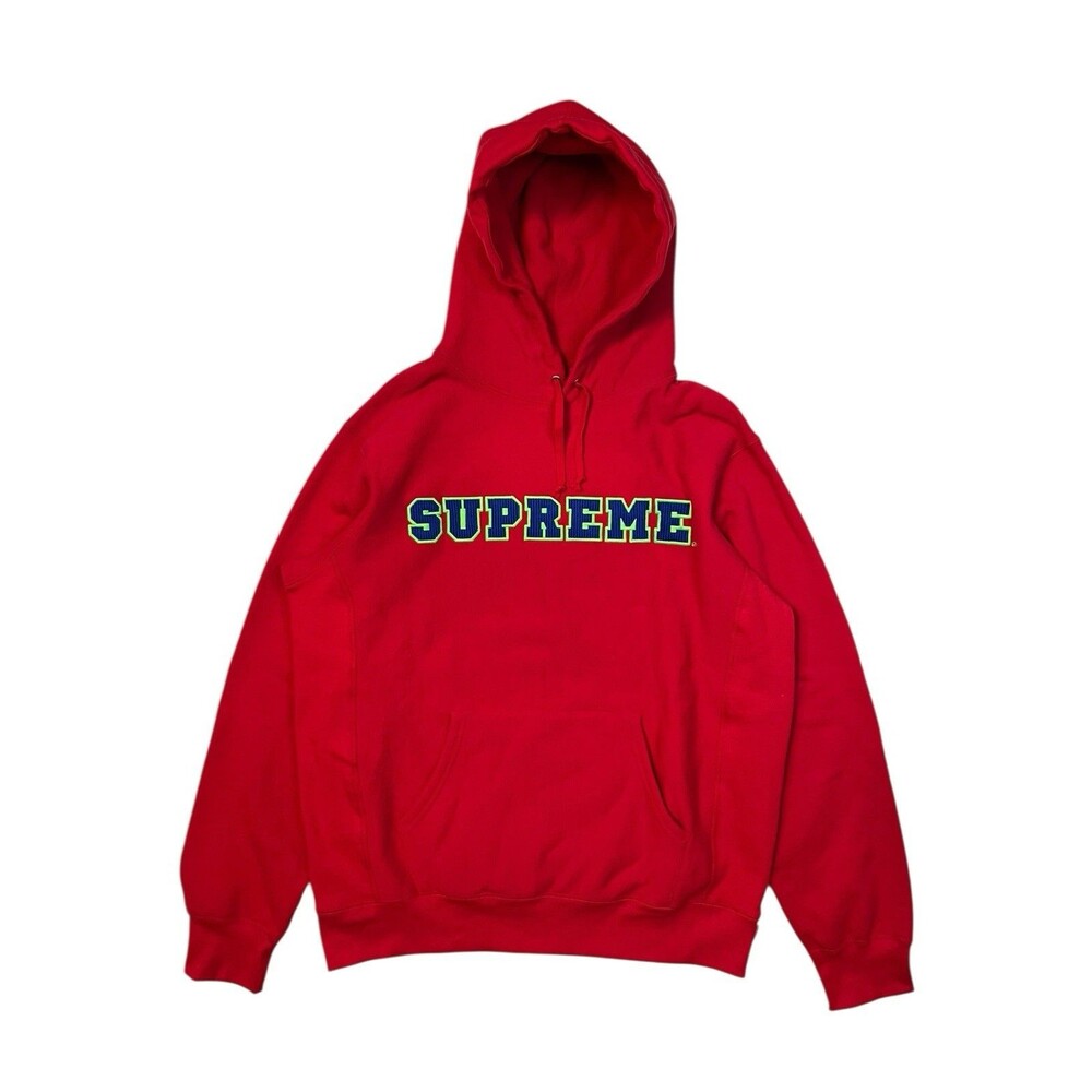 Supreme Cord Collegiate Logo Hooded Sweatshirt Red L SS18 Size Large